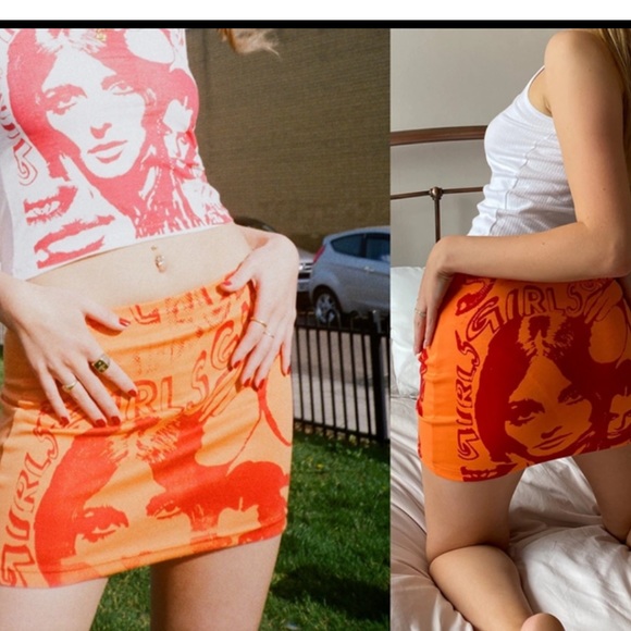 Y2K Punk Graphic Print bodycon Mini Skirt - orange - Picture 4 of 5